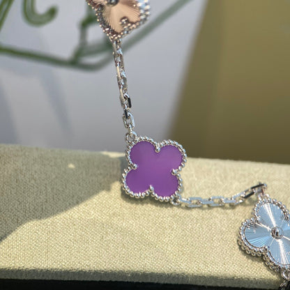 [AuraEcho]CLOVER  5 MOTIFS  PURPLE VIOLET BRACELET SILVER