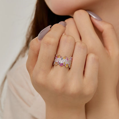 [AuraEcho]Luxurious Colorful Radiant Cut Daily Ring