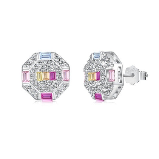 [AuraEcho]Ornate Colorful Octagon Shape Daily Earrings