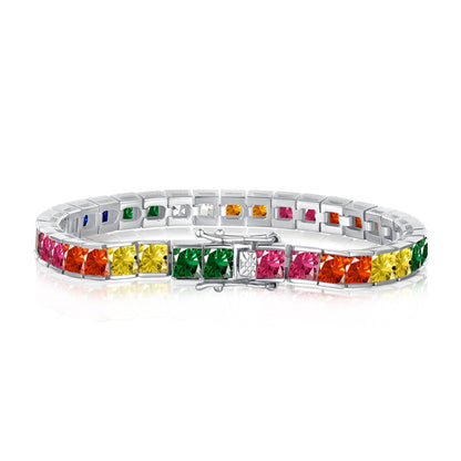 [AuraEcho]Radiant Colorful Princess Cut Tennis Bracelet