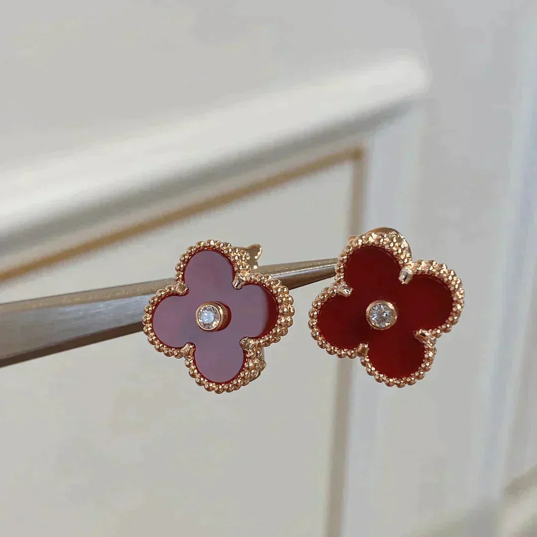 [AuraEcho]CLOVER MEDIUM 1 MOTIFS CARNELIAN  DIAMOND earrings