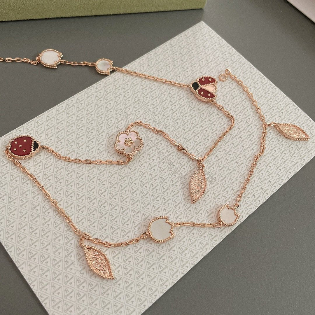 [AuraEcho]LUCKY SPRING 15 MOTIFS ROSE GOLD NECKLACE