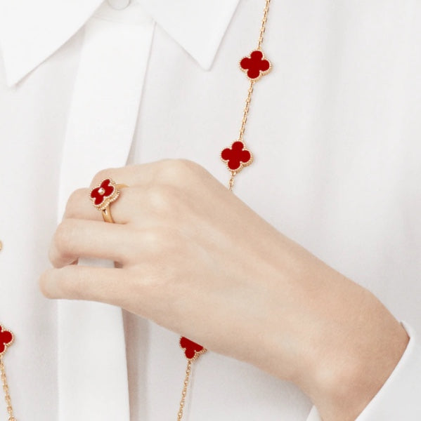 [AuraEcho]CLOVER CARNELIAN RING ROSE GOLD DIAMOND