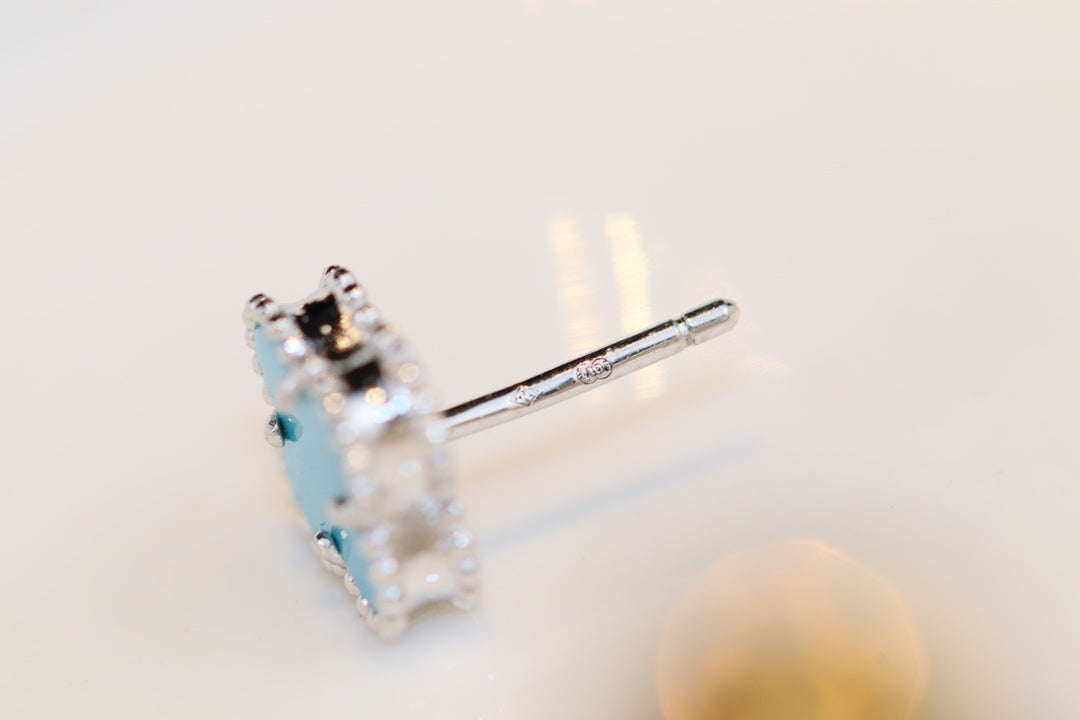 [AuraEcho]CLOVER MINI TURQUOISE SILVER STUD EARRINGS