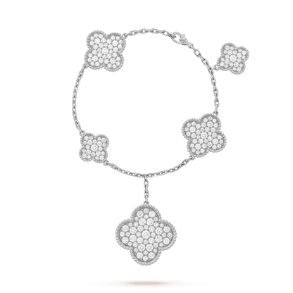 [AuraEcho]CLOVER 6 MOTIFS SILVER DIAMOND BRACELET