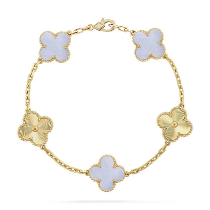 [AuraEcho] CLOVER 5 MOTIF PURPLE CHALCEDONY BRACELET COLLECTION
