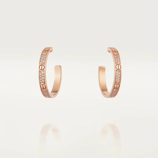 [AuraEcho]LOVE DIAMOND PINK GOLD HOOP EARRINGS