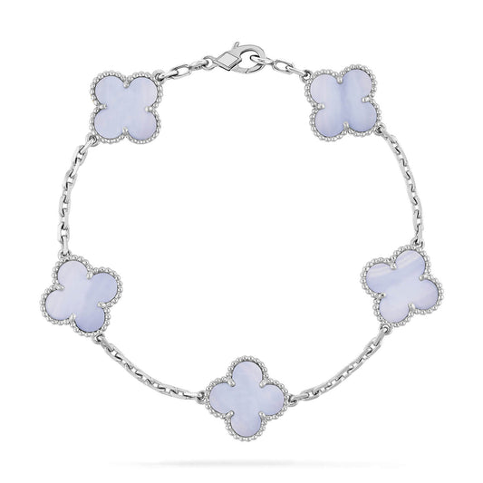 [AuraEcho]CLOVER  5 MOTIF PURPLE CHALCEDONY BRACELET SILVER