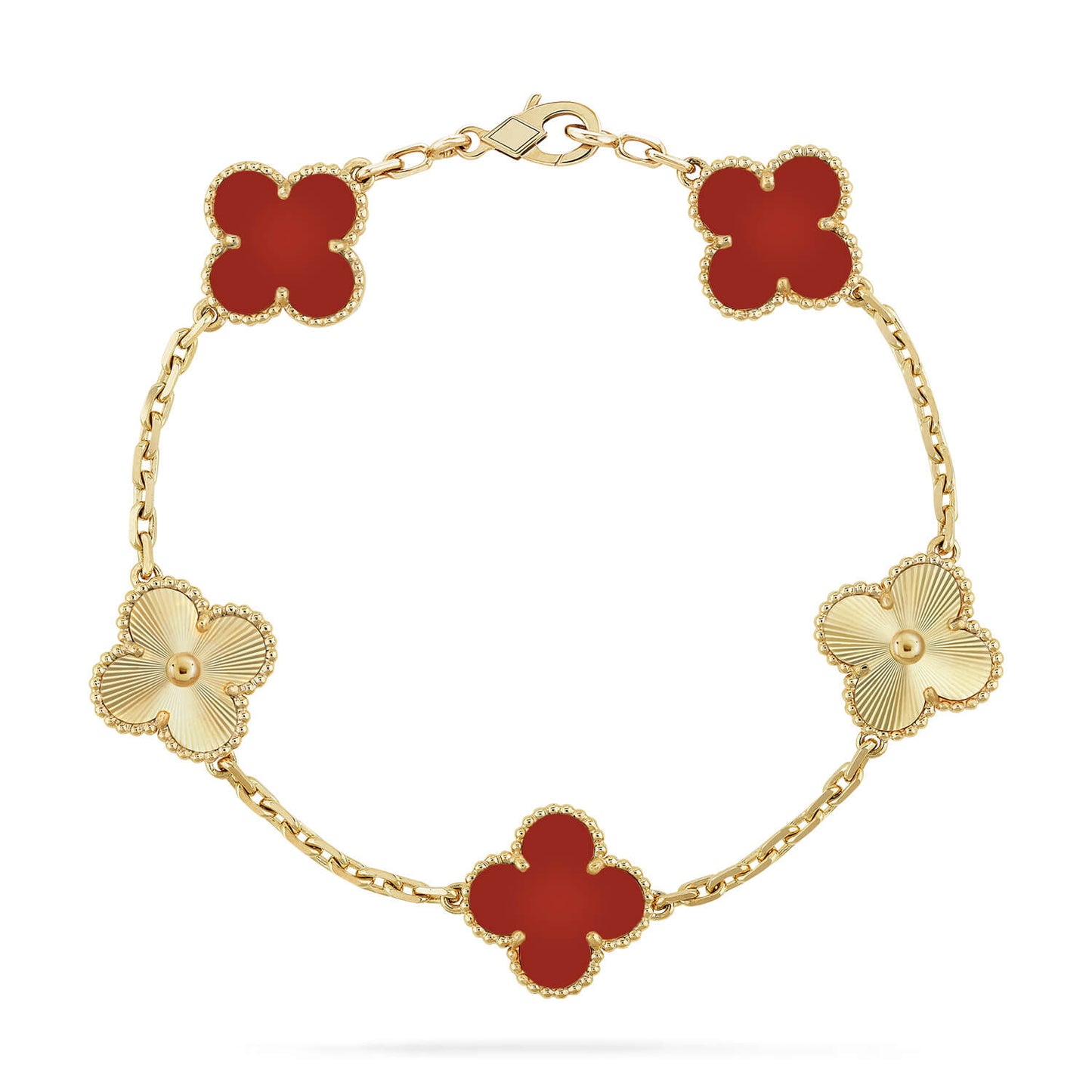 [AuraEcho]CLOVER  5 MOTIFS CARNELIAN GOLD BRACELET