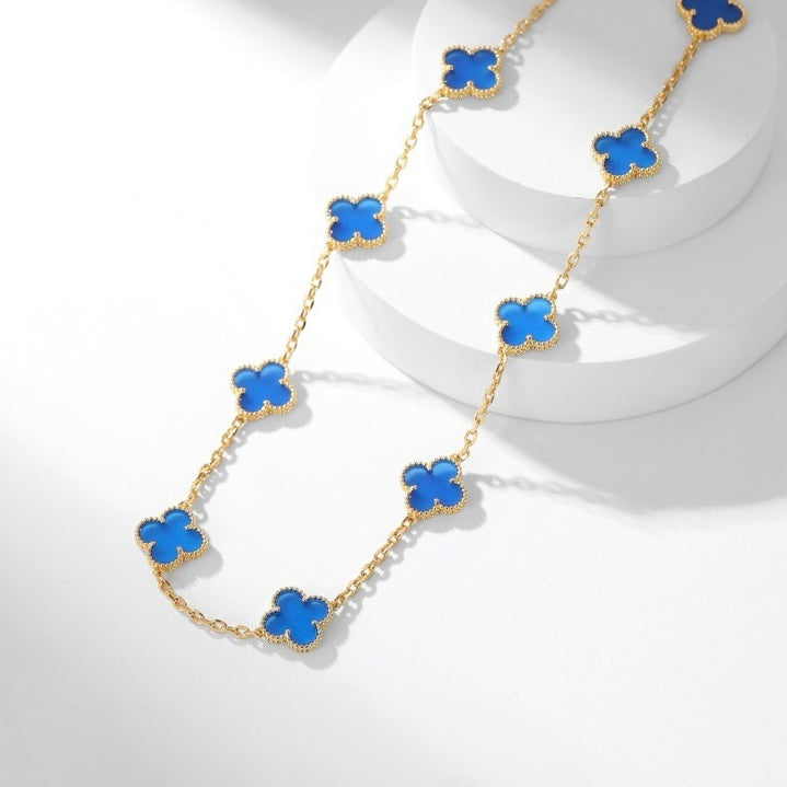 [AuraEcho]CLOVER 10 MOTIFS BLUE AGATE NECKLACE