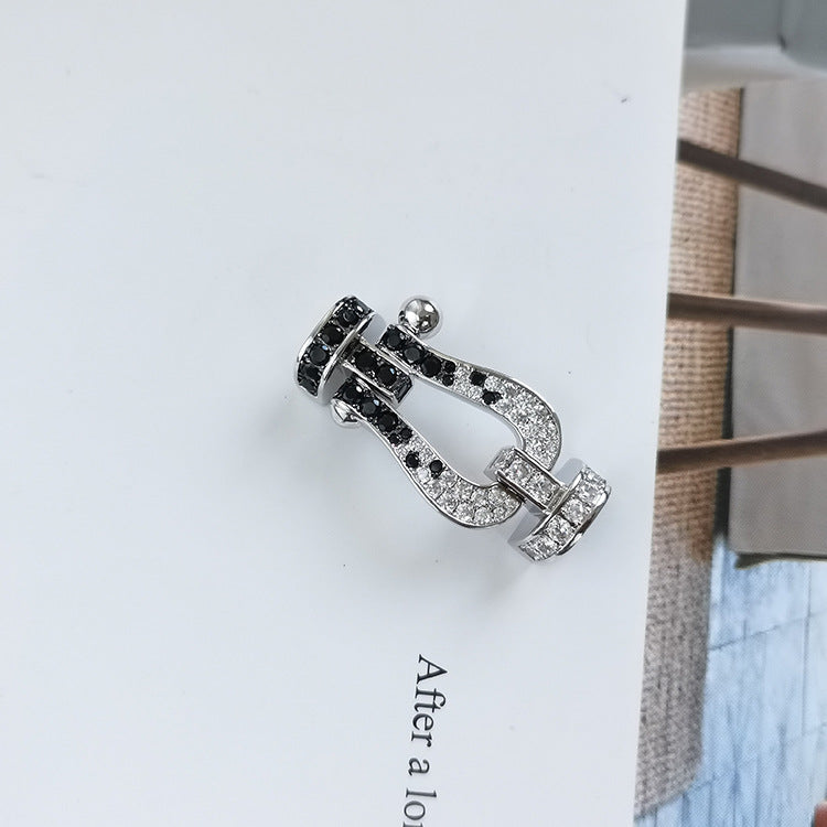 [AuraEcho]FORCE LARGE HORSESHOE BLACK WHITE DIAMOND BRACELET SILVER