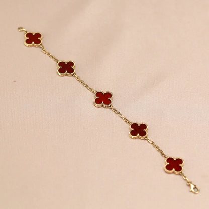 [AuraEcho] CLOVER 5 MOTIF RED CORNELIAN BRACELET COLLECTION