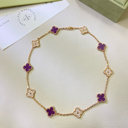 [AuraEcho]CLOVER 10 MOTIFS  PURPLE VIOLET DIAMOND NECKLACE