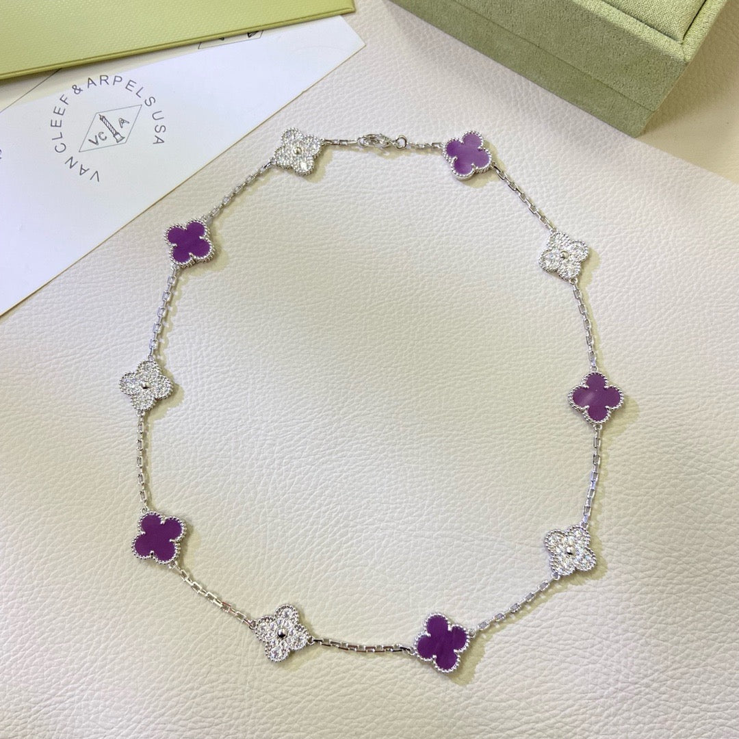 [AuraEcho]CLOVER 10 MOTIFS  PURPLE VIOLET DIAMOND NECKLACE