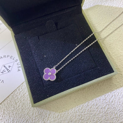 [AuraEcho]CLOVER 15MM DIAMOND  PURPLE VIOLET NECKLACE