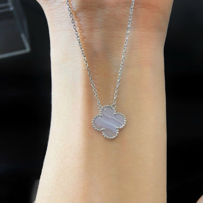 [AuraEcho]CLOVER 15MM BLUE CHALCEDONY NECKLACE SILVER