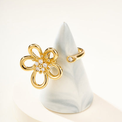 [AuraEcho]  FLOWERLACE OPEN RING 5 DIAMONDS