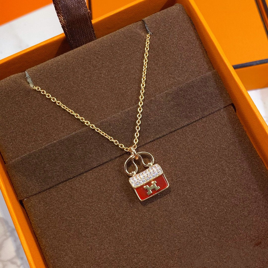 [AuraEcho]CONSTANCE RED PEDANT PINK GOLD NECKLACE