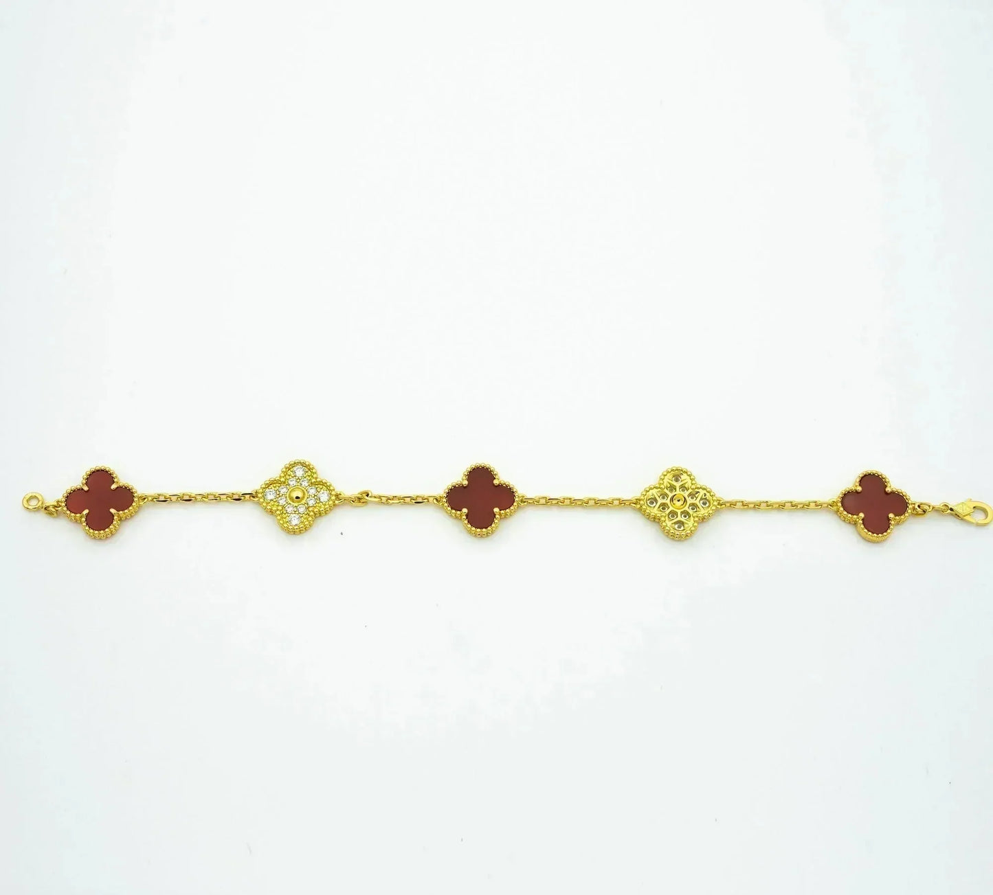 [AuraEcho]CLOVER 5 MOTIFS CARNELIAN DIAMOND BRACELET