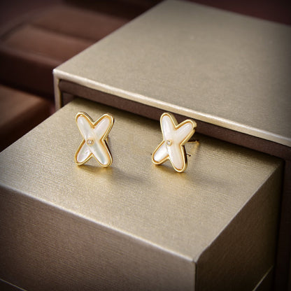 [AuraEcho]JEUX DE WHITE MOP GOLD DIAMOND EARRINGS