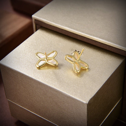 [AuraEcho]JEUX DE WHITE MOP GOLD DIAMOND EARRINGS