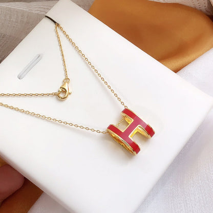 [AuraEcho]HM CLIC RED ENAMEL GOLD NECKLACE