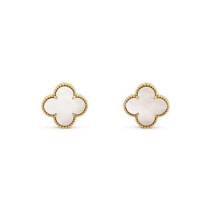 [AuraEcho]CLOVER MEDIUM 1 MOTIFS  WHITE MOP STUD EARRINGS