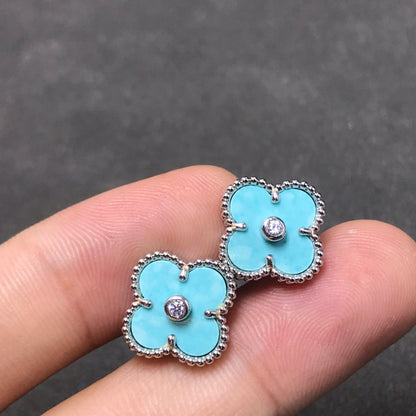 [AuraEcho]CLOVER 1 DIAMOND BLUE SKY SILVER EARRINGS